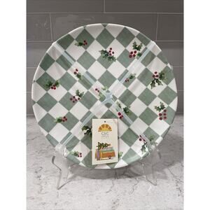 Set 4 HOLLY BERRY GREEN 11” Checkered Christmas Plates Melamine C&C CALIFORNIA
